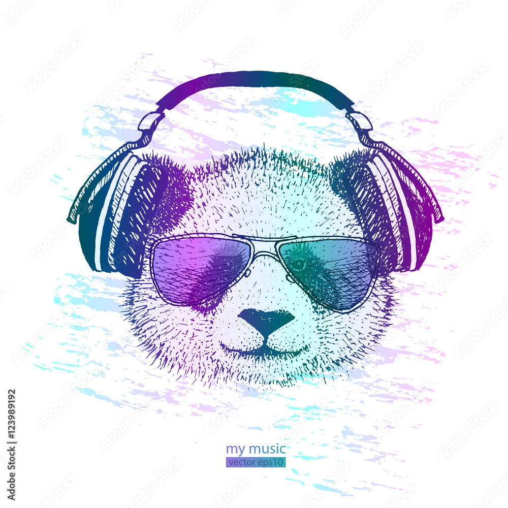 Obraz premium cool Panda with headphones and glasses