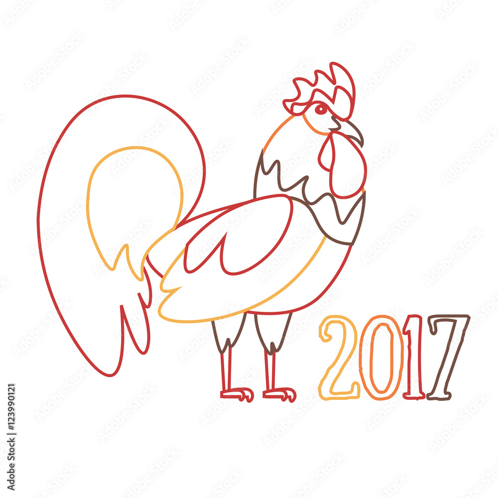 Cock Symbol of New Year Outline. Vector