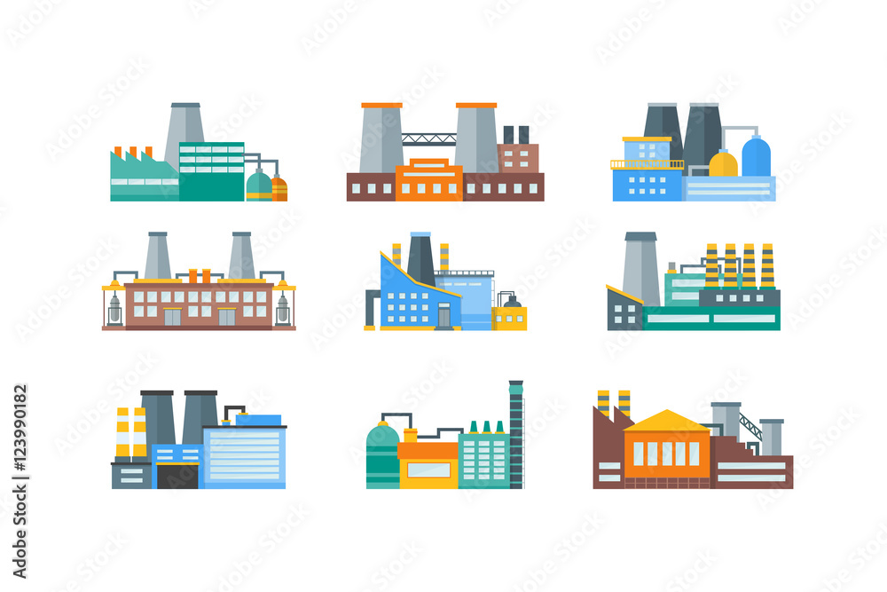 Factory Flat Set. Vector