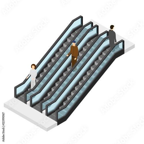 Escalator with People Isometric View. Vector