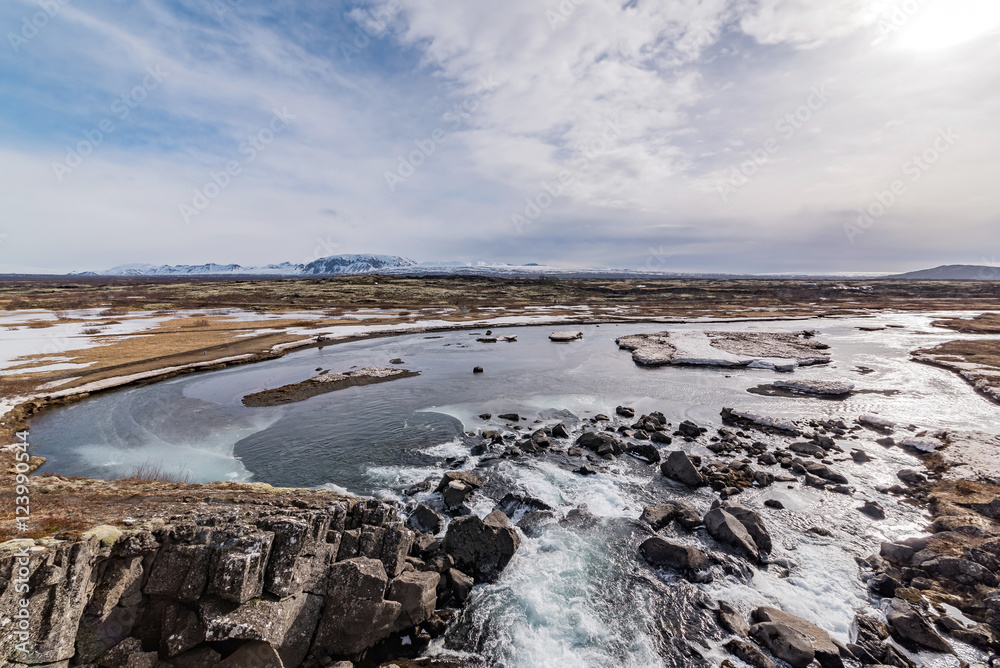 Fototapeta premium panoramic view of thingvellir national park at wintertime, iceland
