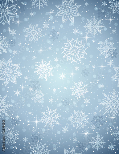 Grey christmas background with snowflakes and stars, vector illu