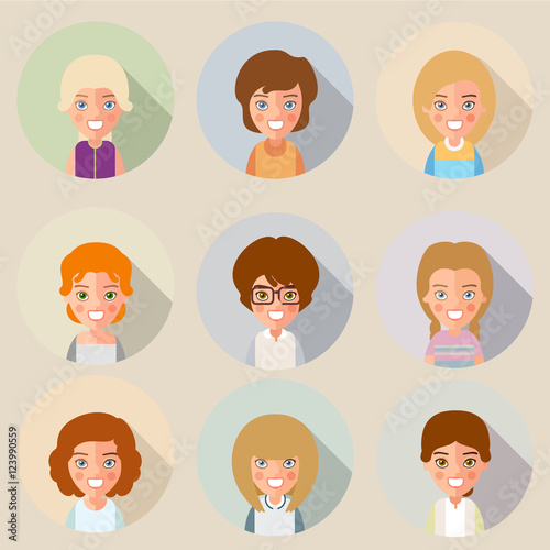 This is a set of cartoon characters girls. In the flat style. For avatars. eps8. Party of two.