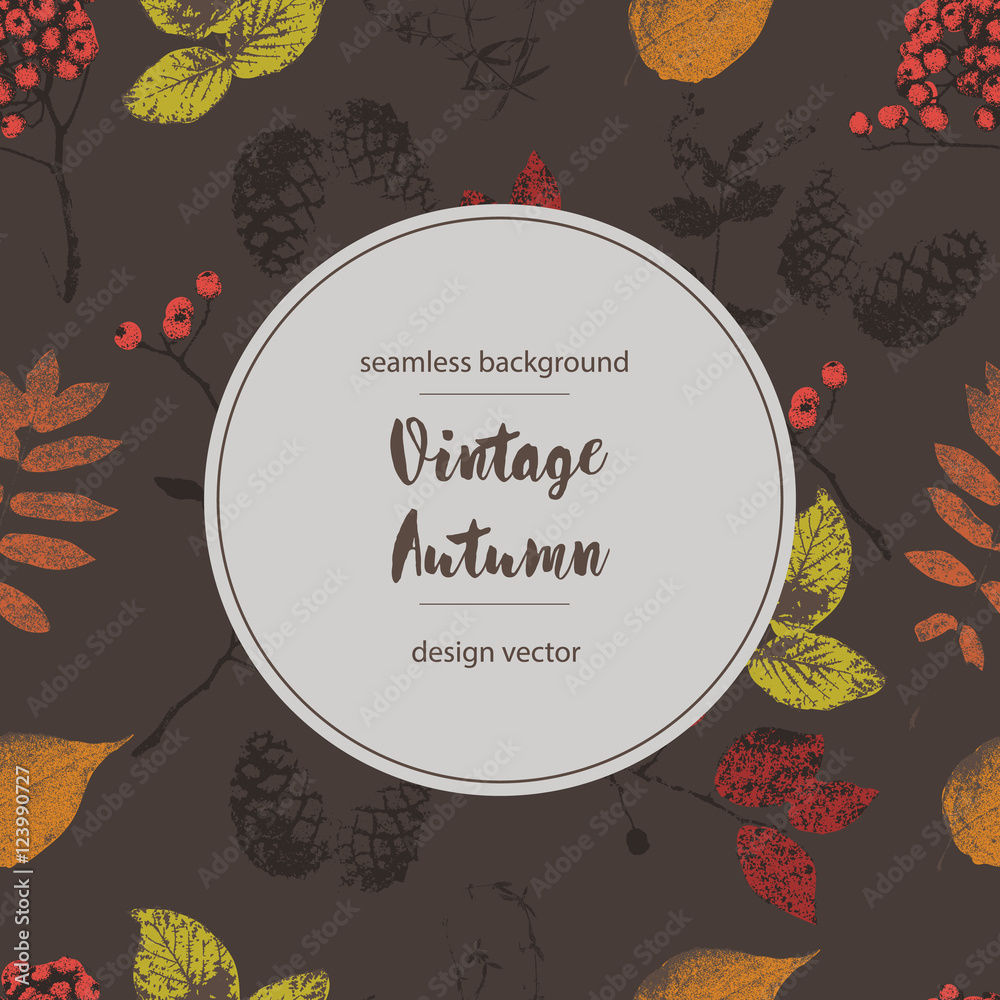 vector vintage background from autumn leaves, cones, berries