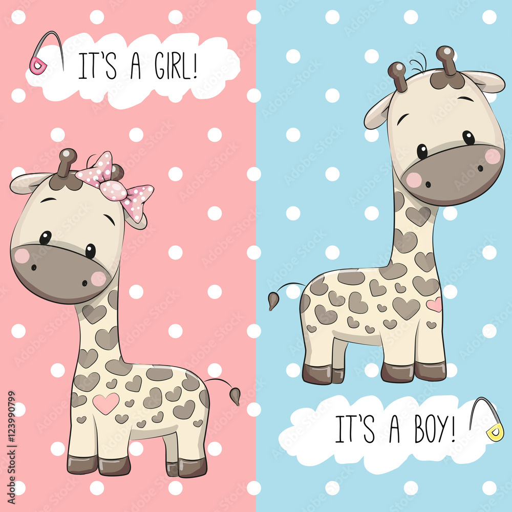 Naklejka premium Giraffes boy and girl