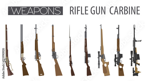 Firearm set. Gun, rifle, carbine. Flat design photo