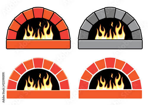 vector clipart set of ovens with burning fire