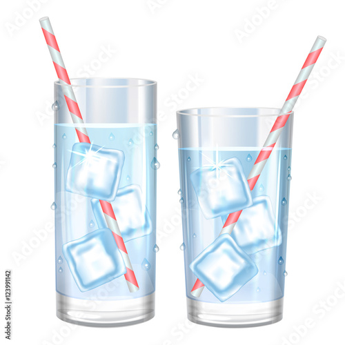 Glass of pure water and ice. Vector illustration.