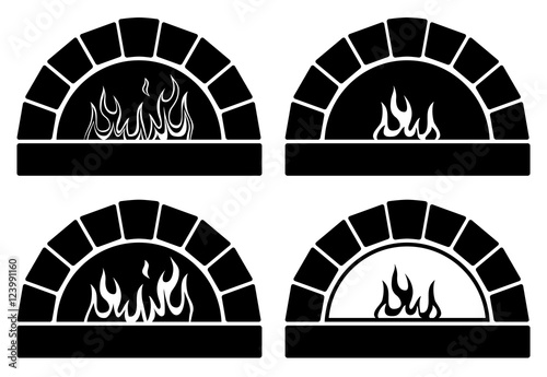 vector black and white ovens with  fire