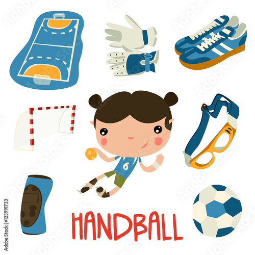 handball kid cute set. handball equipment. 素材庫向量圖| Adobe Stock
