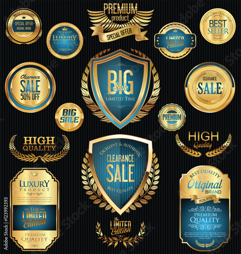 Golden sale badges and labels retro vintage collection