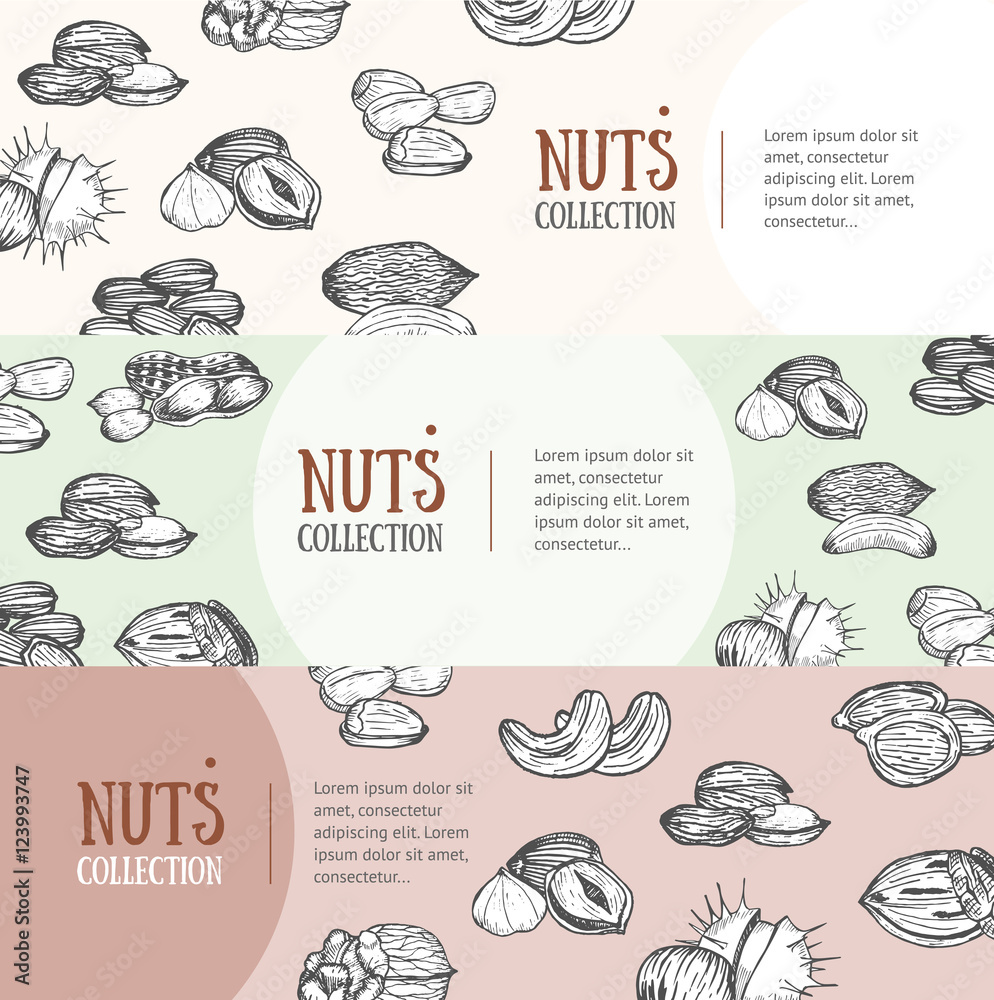 Nuts Package Design Banner Set. Vector