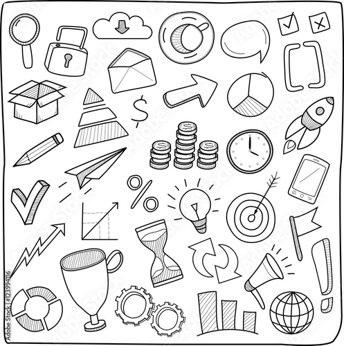 Business Idea doodles icons set. Vector illustration.