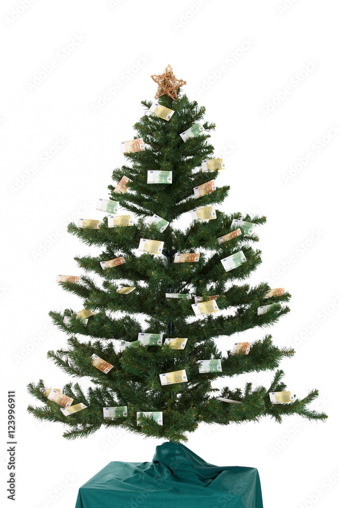 Christmas tree isolated on white with euro money Christmas tree isolated on white with euro money