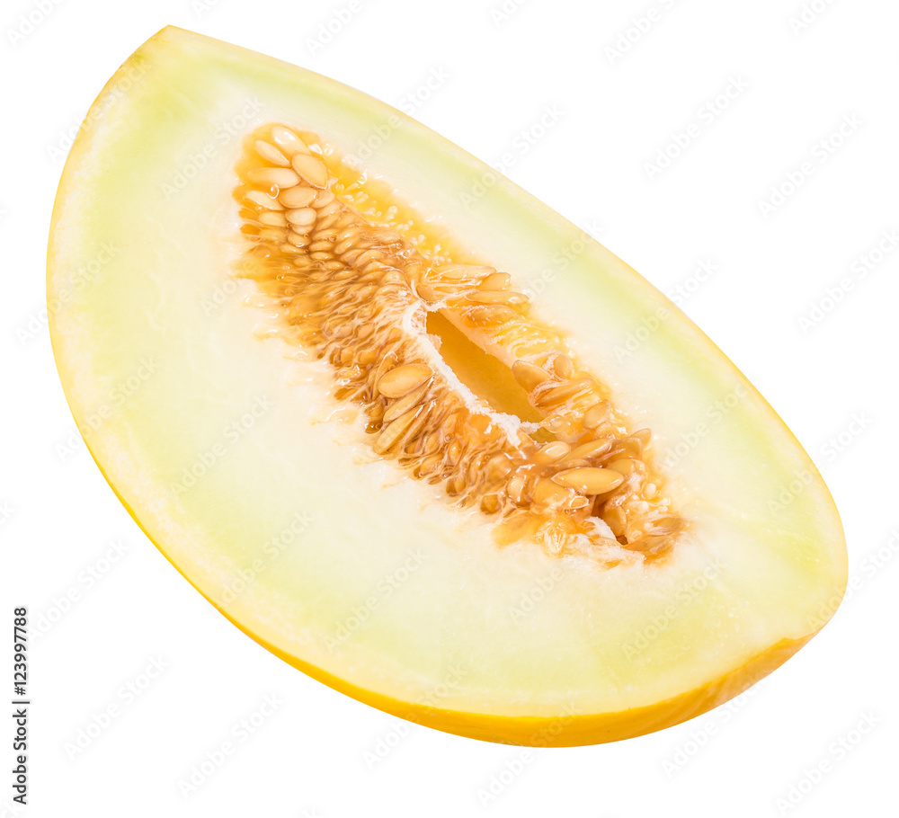 Yellow cut melon isolated on white background