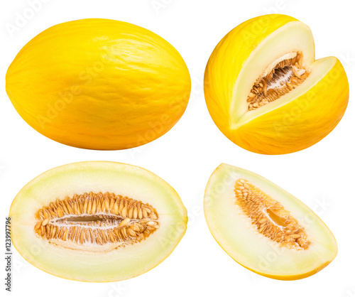 Photo Set of yellow melon isolated on white background