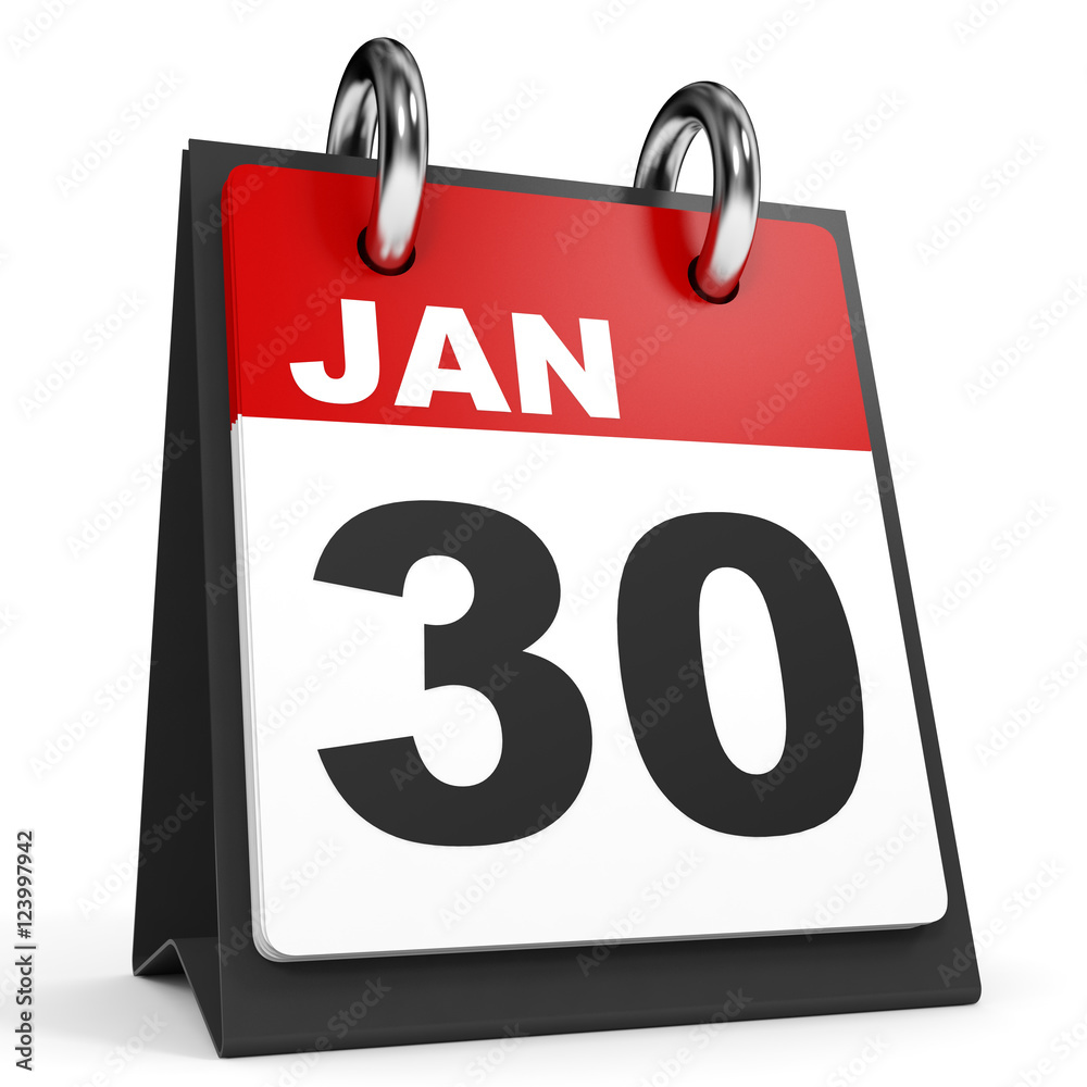 January 30. Calendar on white background.