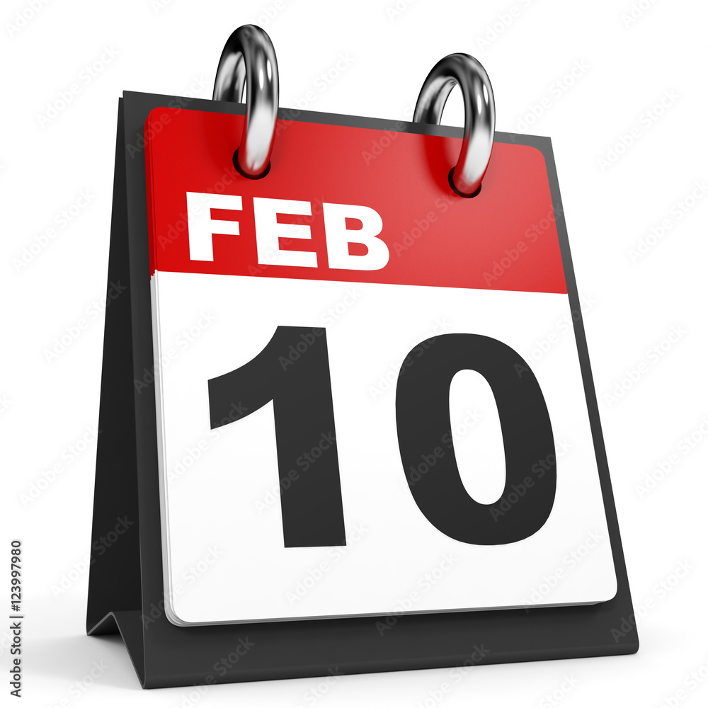 February 10. Calendar on white background. February 10. Calendar on white background.