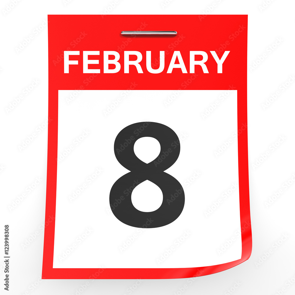 February 8. Calendar on white background. February 8. Calendar on white background.