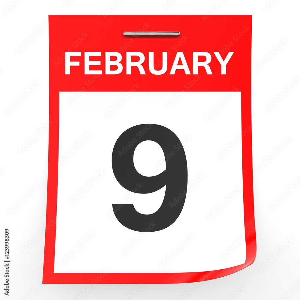 February 9. Calendar on white background. February 9. Calendar on white background.