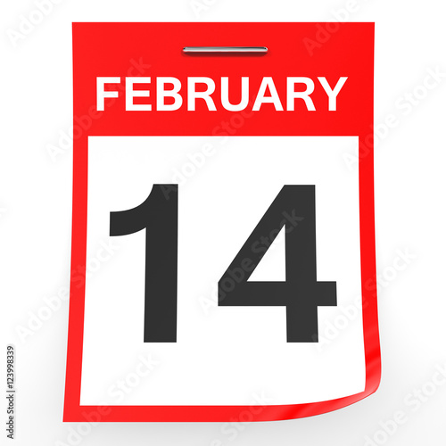 February 14. Calendar on white background.