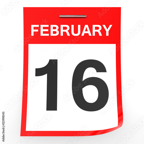 February 16. Calendar on white background.