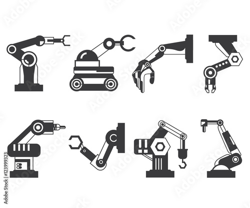robotic arm icons, industry assembly robots