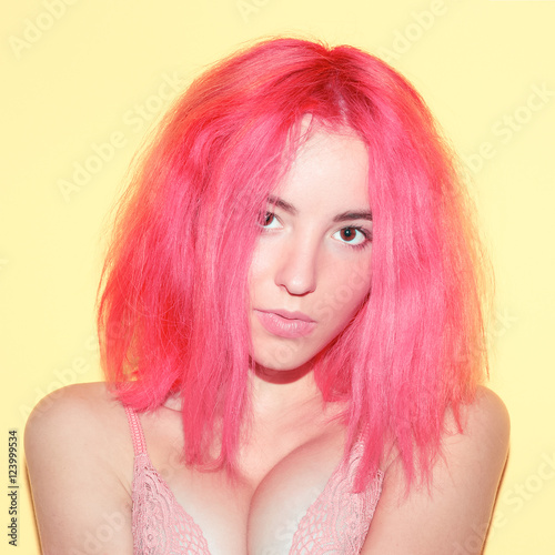 Sensual model girl with pink hair and lace underwear. Vanilla Sw