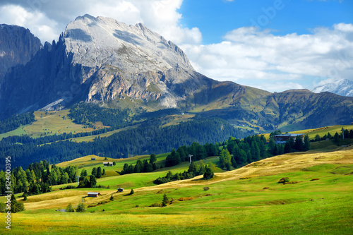 Spectacular view of majestic rocky mountains in Alpe di Siusi