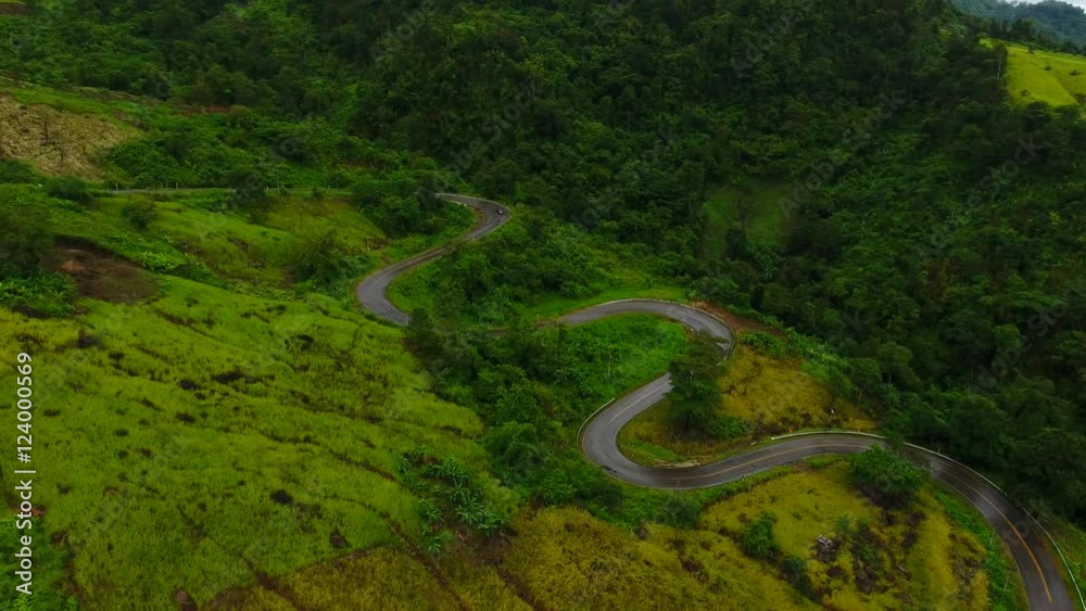 aerial view of Curve Road zigzag in the hill at Phu Tub berk mountain, Unseen in Thailand aerial view of Curve Road zigzag in the hill at Phu Tub berk mountain, Unseen in Thailand