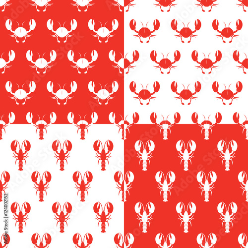 Lobster seamless vector pattern set