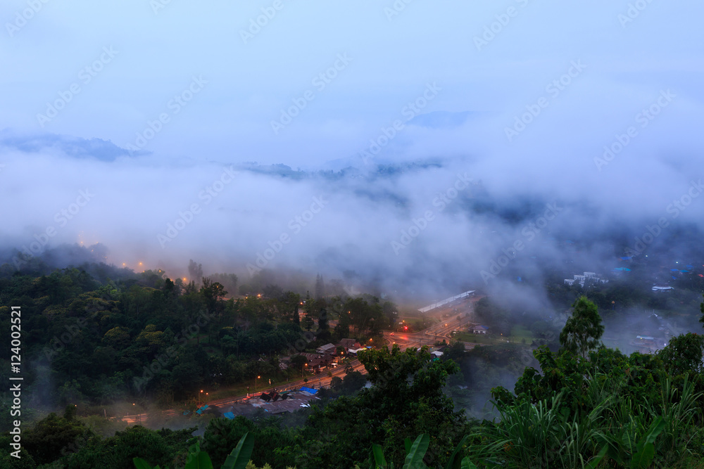 The landscape photo, beautiful sea fog in morning time at Khao Kho, Phetchabun in Thailand