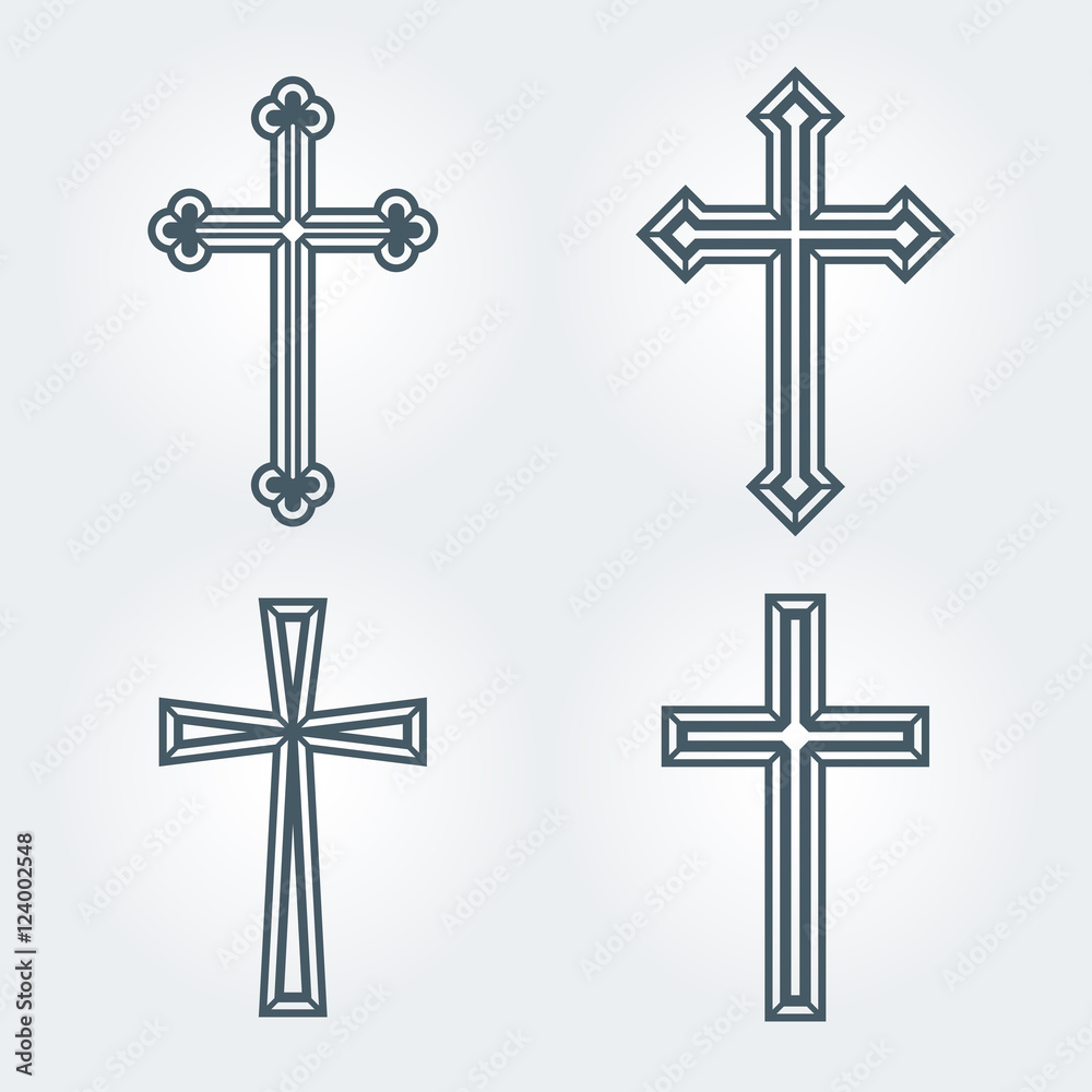 Religious Christian crosses crucifix set design. Vector illustration.