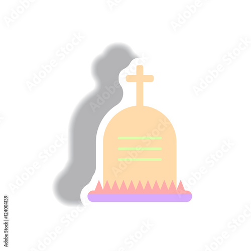 Vector illustration paper sticker Halloween icon grave monument with cross