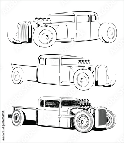 vintage hot rod car sketch