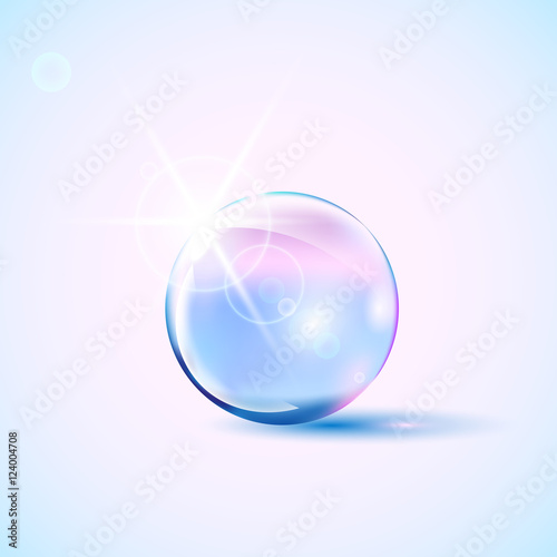 Shiny colored glass bowl with light effect, bubble, vector illustration