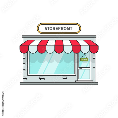 Store vector illustration isolated on white background, storefront building front view, shop facade flat line outline style