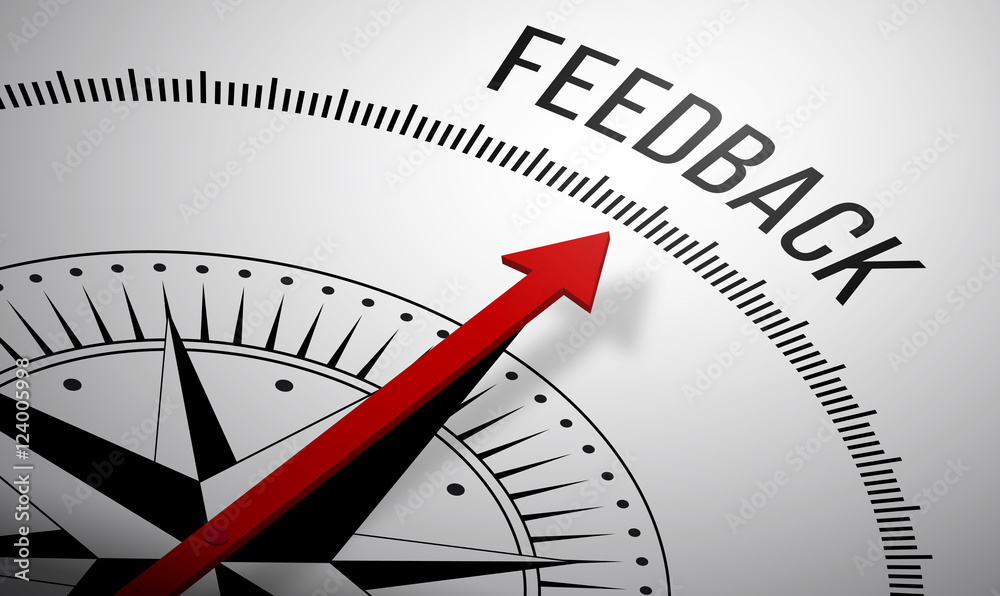 3D rendering of a compass with a Feedback icon. 3D rendering of a compass with a Feedback icon.