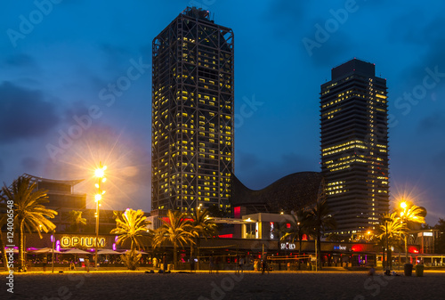Canvas Print Somorrostro Beach   in summer night. Barcelona, Spain