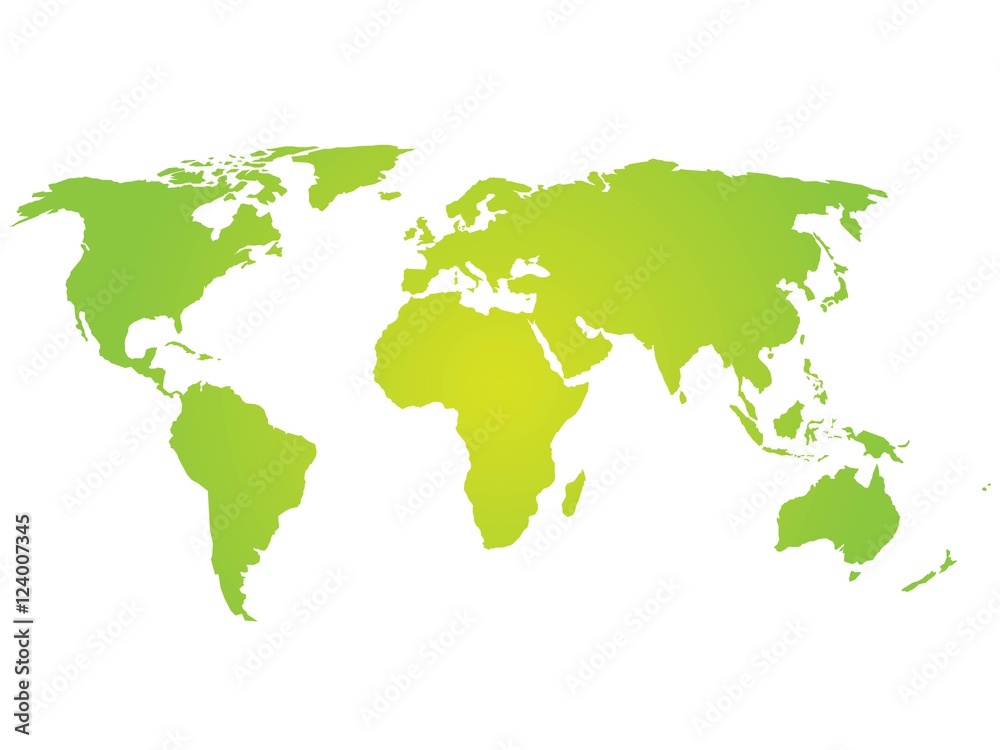 Map of World. Green silhouette vector illustration with gradient on white background.