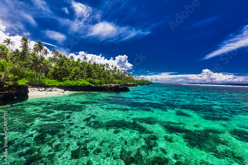 Beach with coral reef on south side of Upolu, Samoa