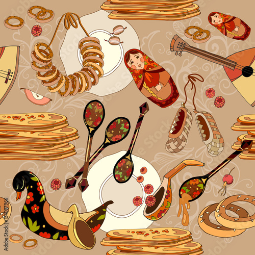 Seamless pattern with russian cuisine. Russian food.