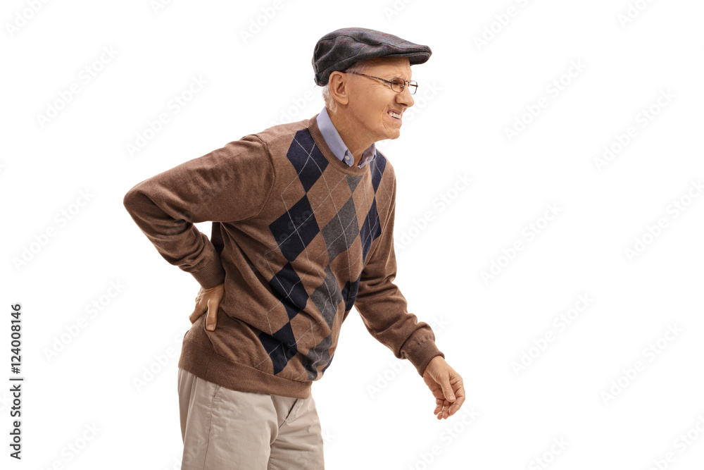 Elderly man experiencing back pain Elderly man experiencing back pain
