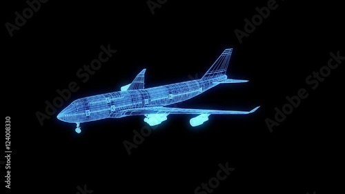 Airplane in Hologram Wireframe Style. Nice 3D Rendering
