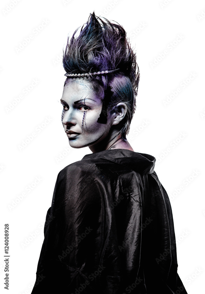 Woman with a creative chess figures make-up 