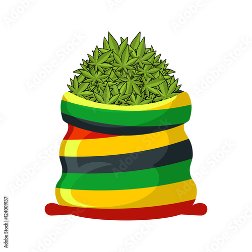 Rasta Sack of cannabis. Large bag of marijuana for Rastaman. Smo