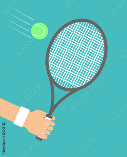 Hand holding tennis racket and hitting the ball © nlszekely
