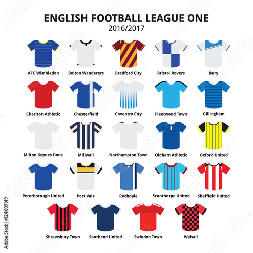 English Football League One jerseys 2016 - 2017 vector icons set