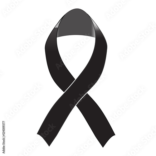 Black awareness ribbon on white background. Mourning and melanom