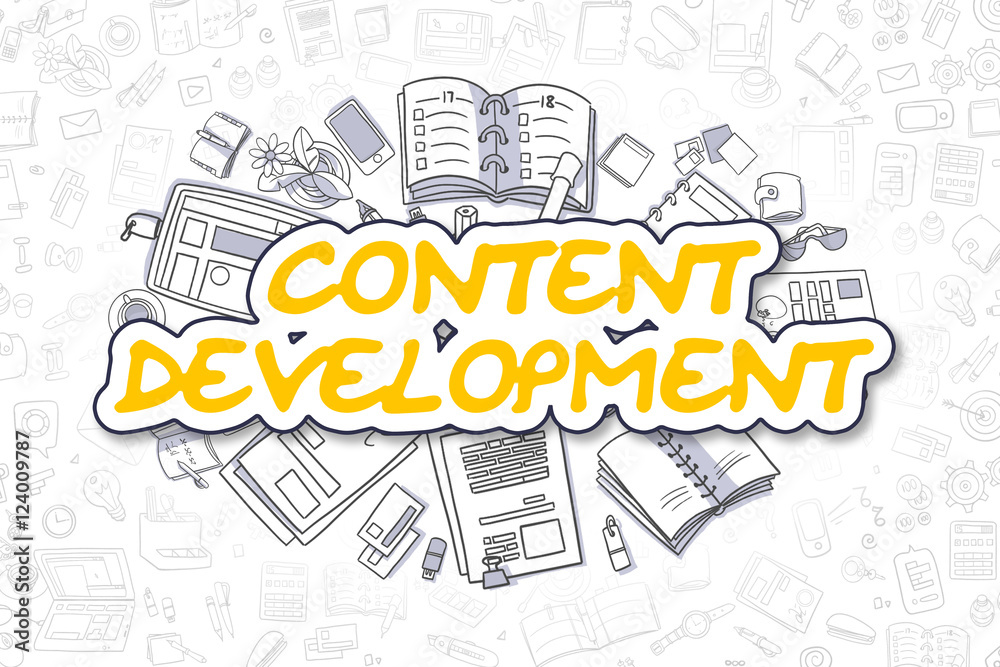 Content Development - Doodle Yellow Text. Business Concept.